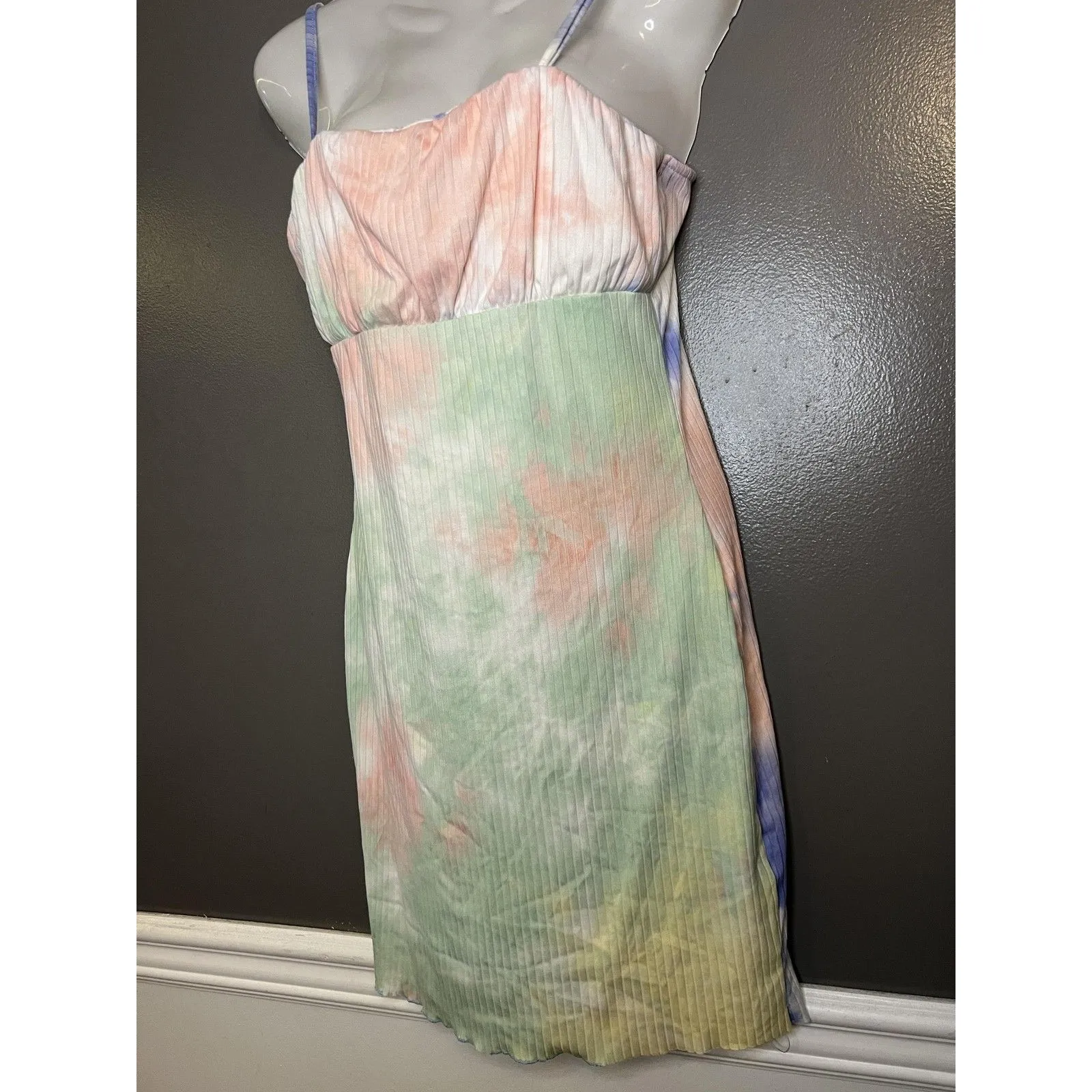 Derek Heart Dress Womens Large Multicolor Tie Dye Ribbed Bodycon Sleeveless - Image 4