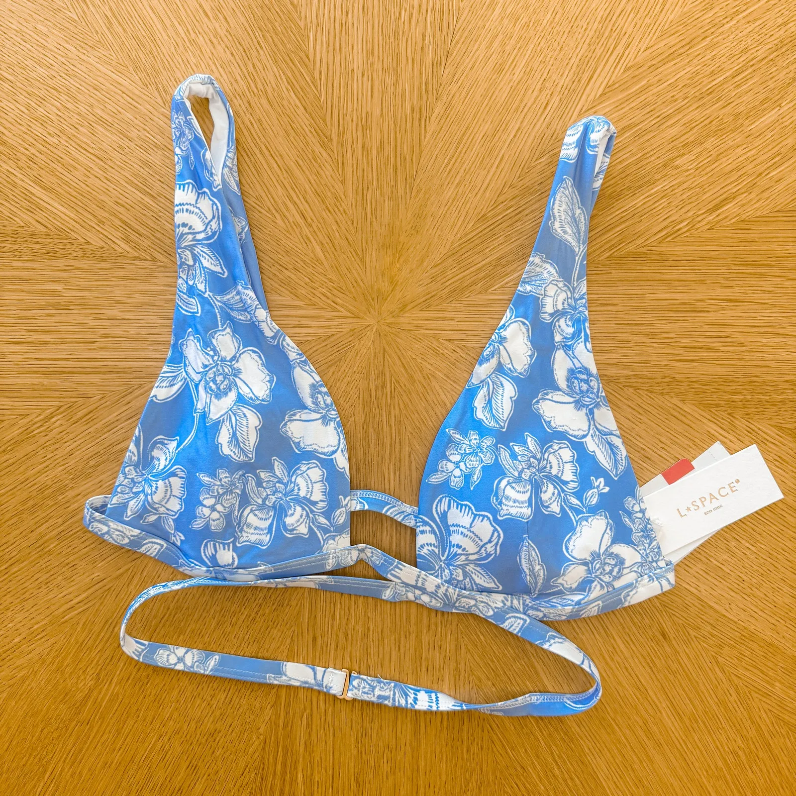 L Space Bikini Top Womens XL Blue Avery Floral Bali Blooms Romantic Boho Beach - Image 2