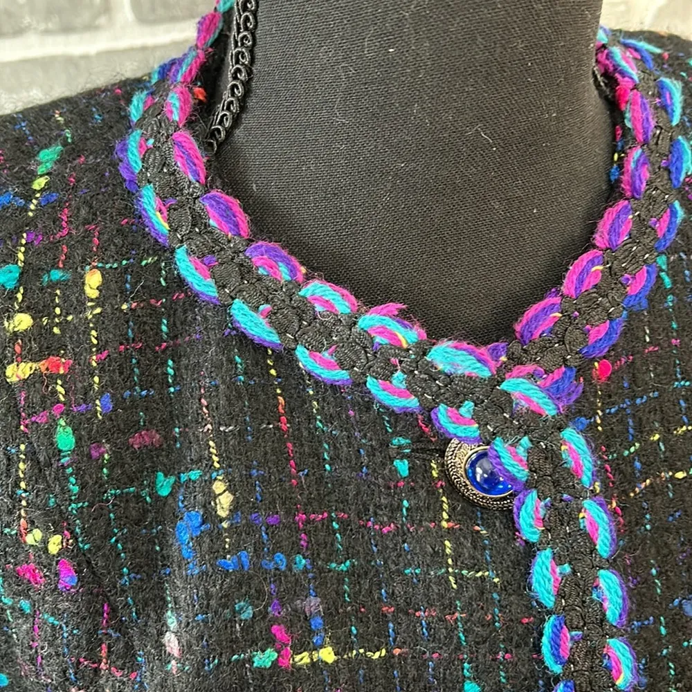 VINTAGE HERBERT GROSSMAN RARE Multi Color RAINBOW Wool Tweed Blazer Made in USA Black Size undefined - Image 11