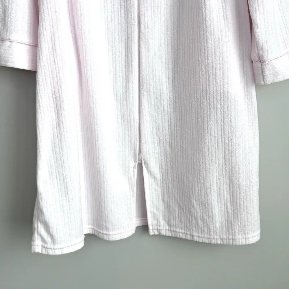 Loti Fashion Smocked Robe Full Zip Light Pink Terrycloth Housecoat Embroidered Size M - Image 4