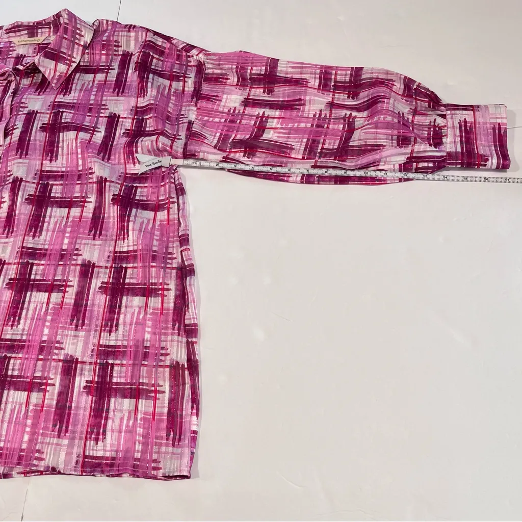 Soft Surroundings Magenta Pink Metallic Button Front Porta Top‎ LARGE - Image 8