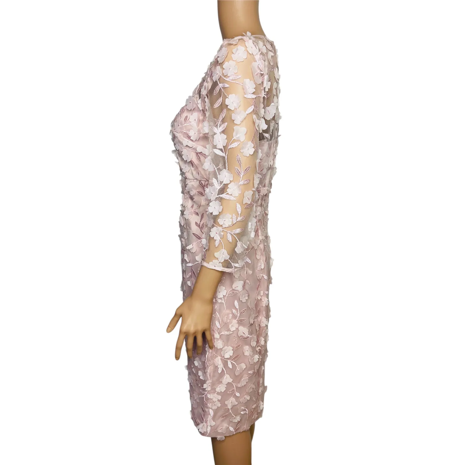 Eliza J Blush Pink 3D Embroidered Floral Appliqué Sheath Dress size 8 - Image 2