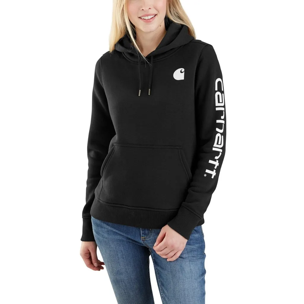 Carhartt Womens Relaxed Fit Midweight Logo Sleeve Graphic Hoodie Black - XS - Image 8