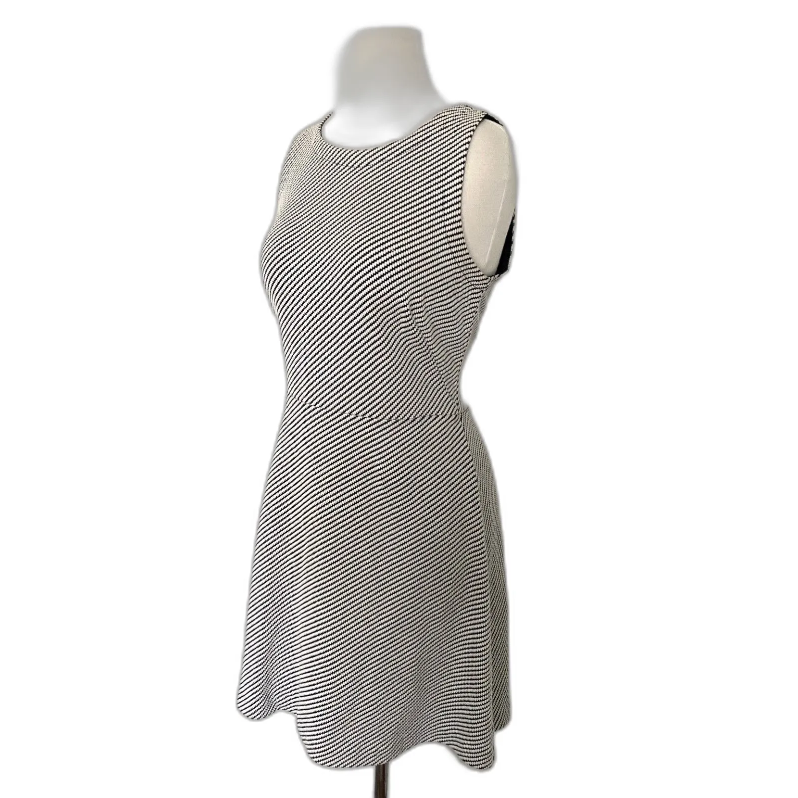 Ann Taylor LOFT Fit and Flare Black White Sleeveless Cotton Blend Dress 6P - Image 3