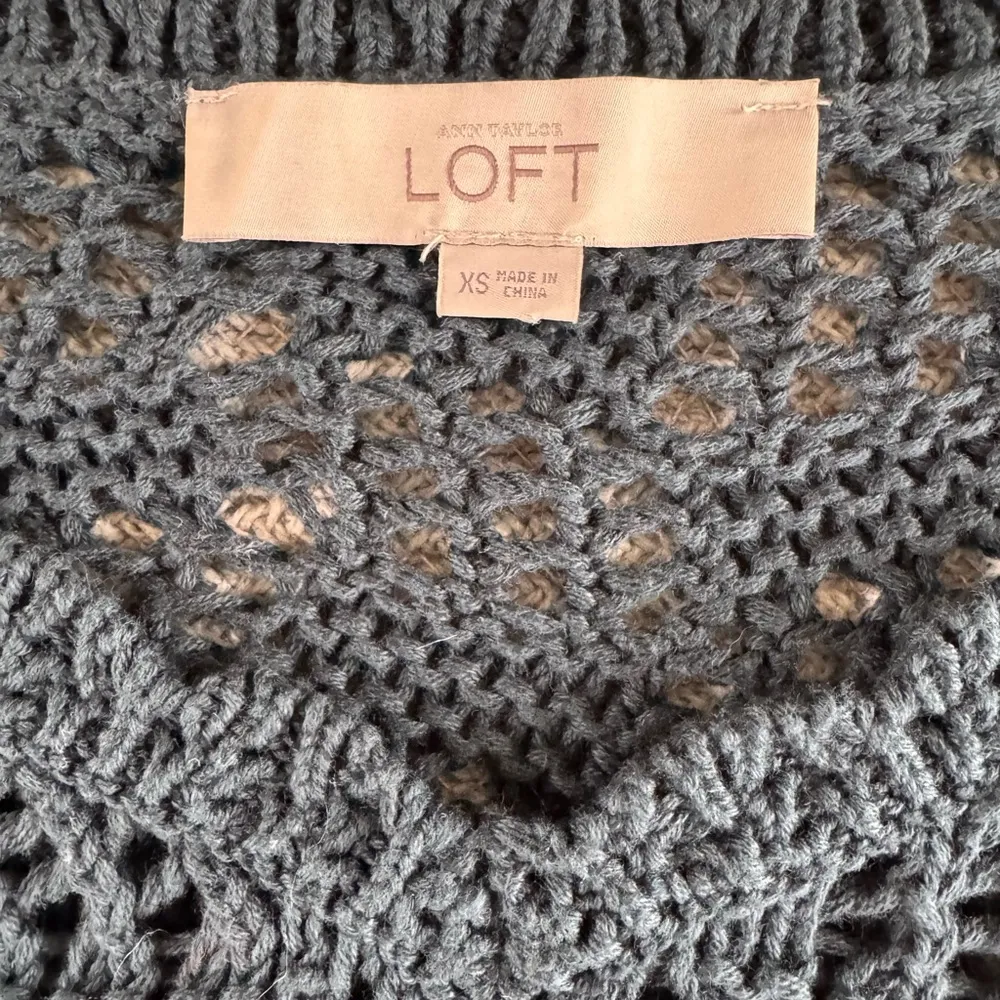 LOFT Dark Teal Green Crochet Cotton Crewneck Sweater w Scalloped Detail Sz XS - Image 4