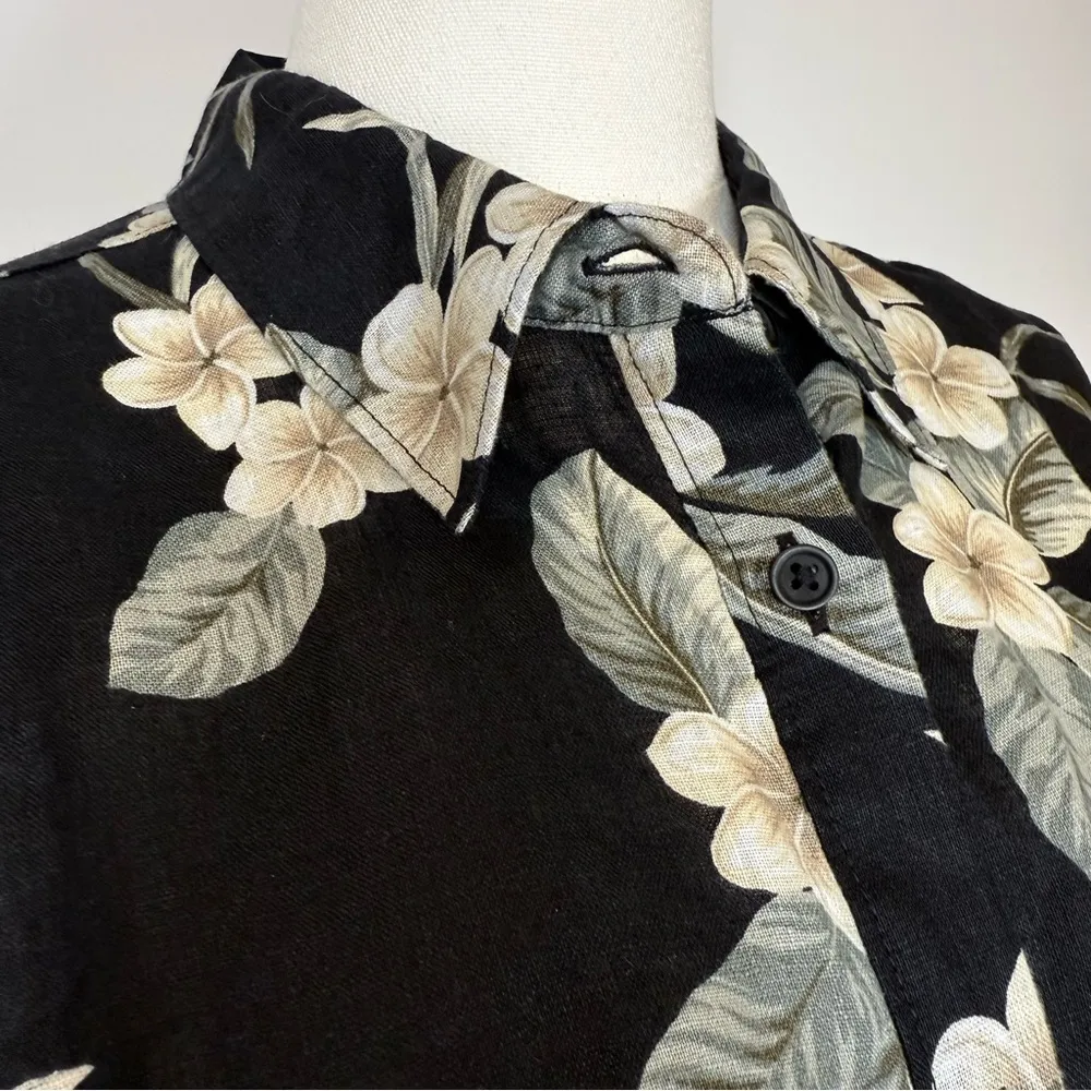 Lands End 100% Linen Black Floral Button-front Shirt Women’s Size Medium (10-12) - Image 8