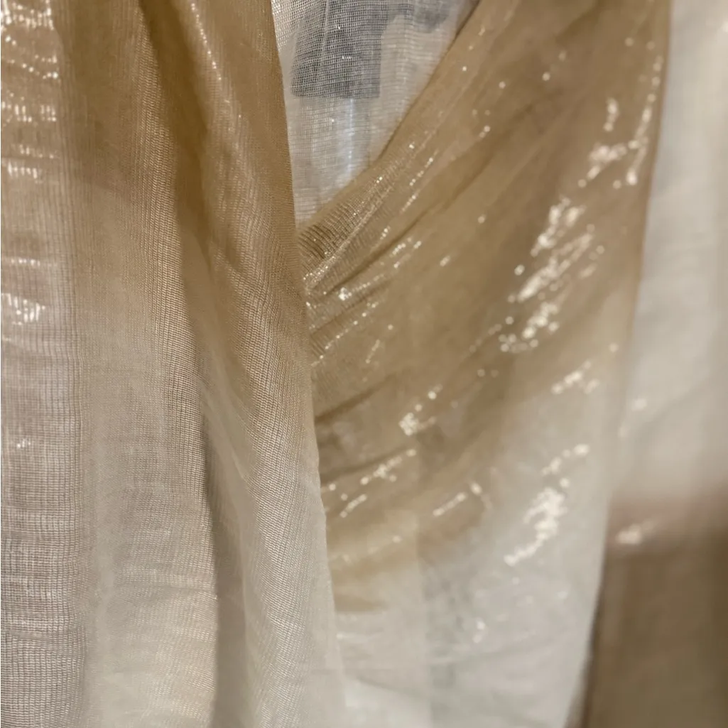Calvin Klein Sheer Cream Scarf Wrap Gold Shimmer Glammy Neutrals - Image 6