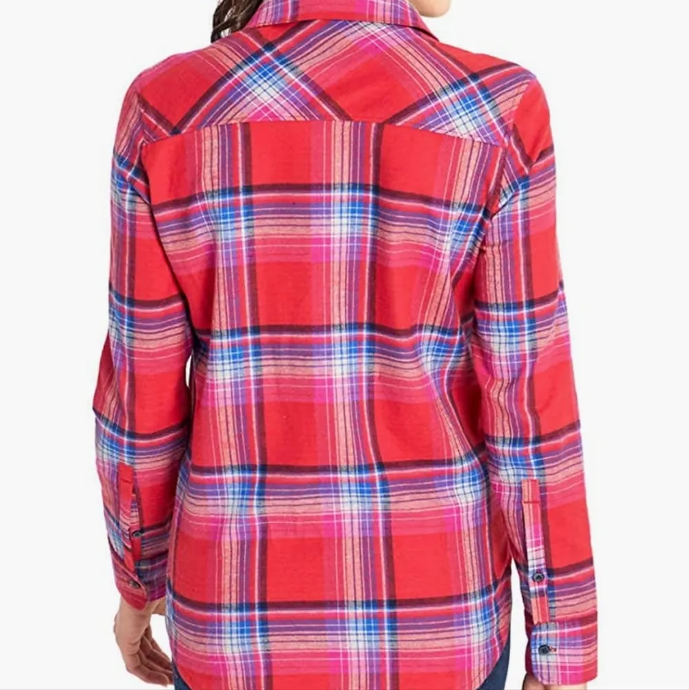 Orvis red plaid cotton blend plaid flannel button down size large - Image 3