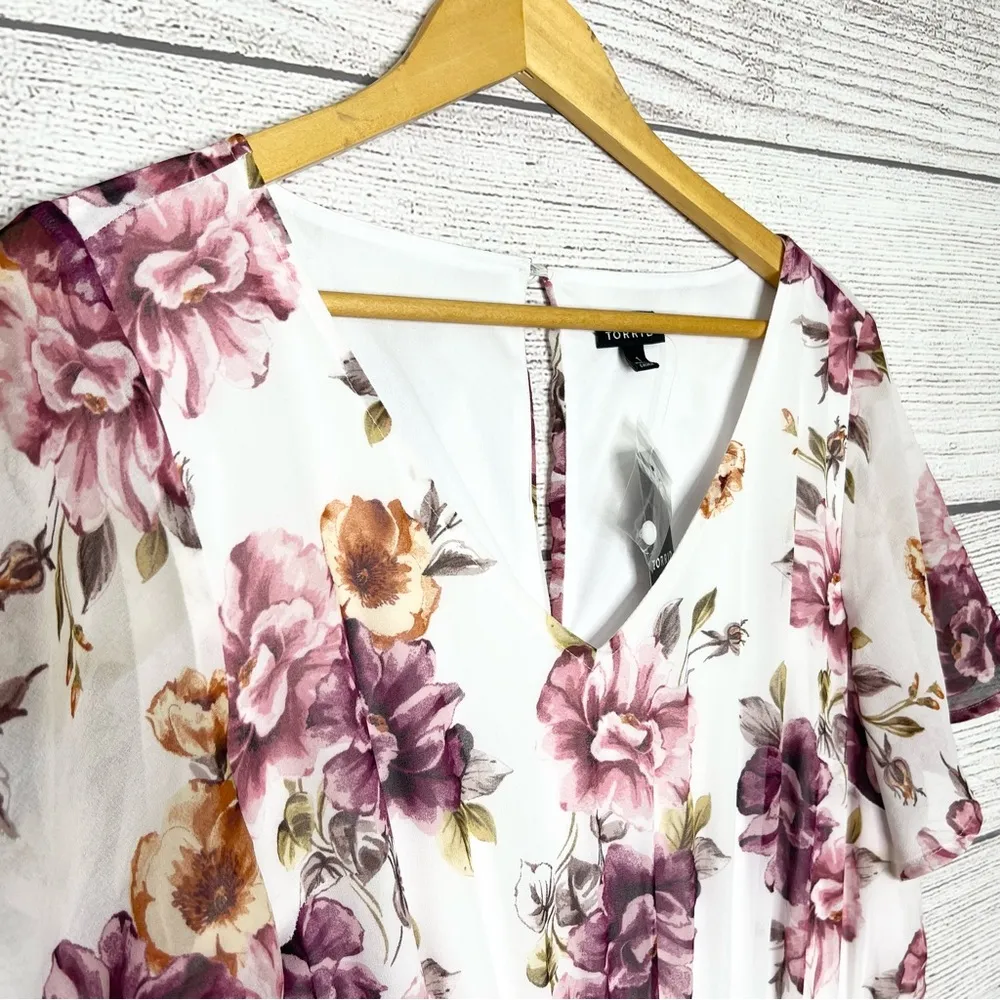 NWT Torrid Ivory White & Pink Floral Chiffon Skater Dress Size 1X - Image 5