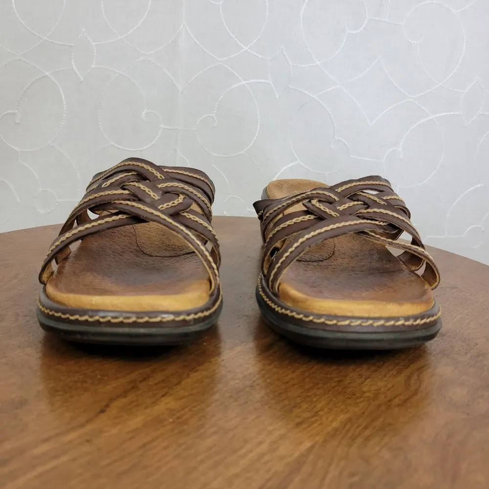 Clarks Womens Sandals Size 8M Brown Leather Open Toe Strappy Slip Ons 72678 - Image 6