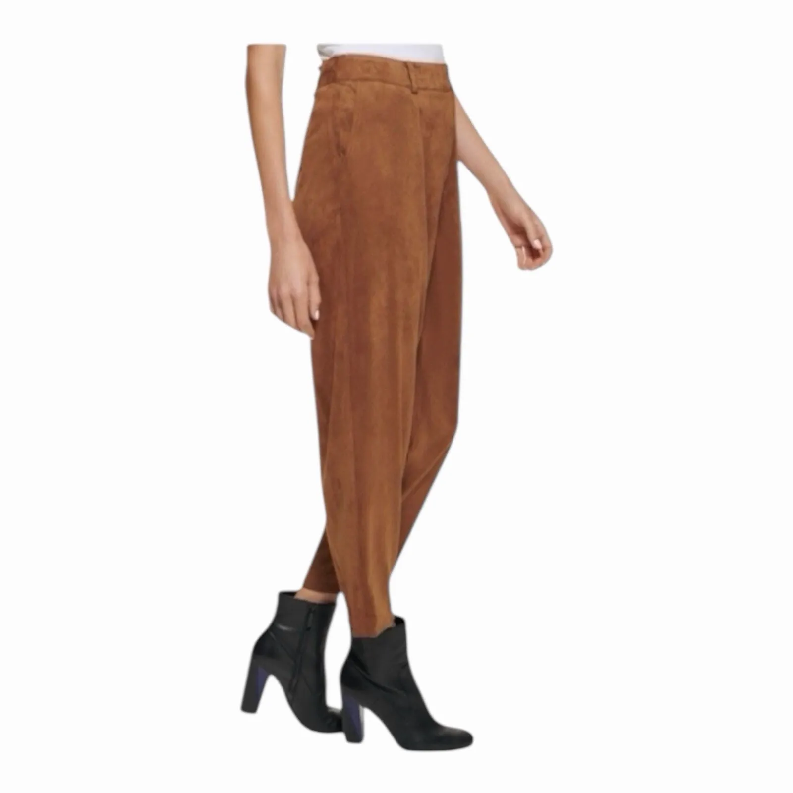 Calvin Klein Brown Faux Suede Cropped Pant Size 14 High Rise Straight Leg NWT - Image 2