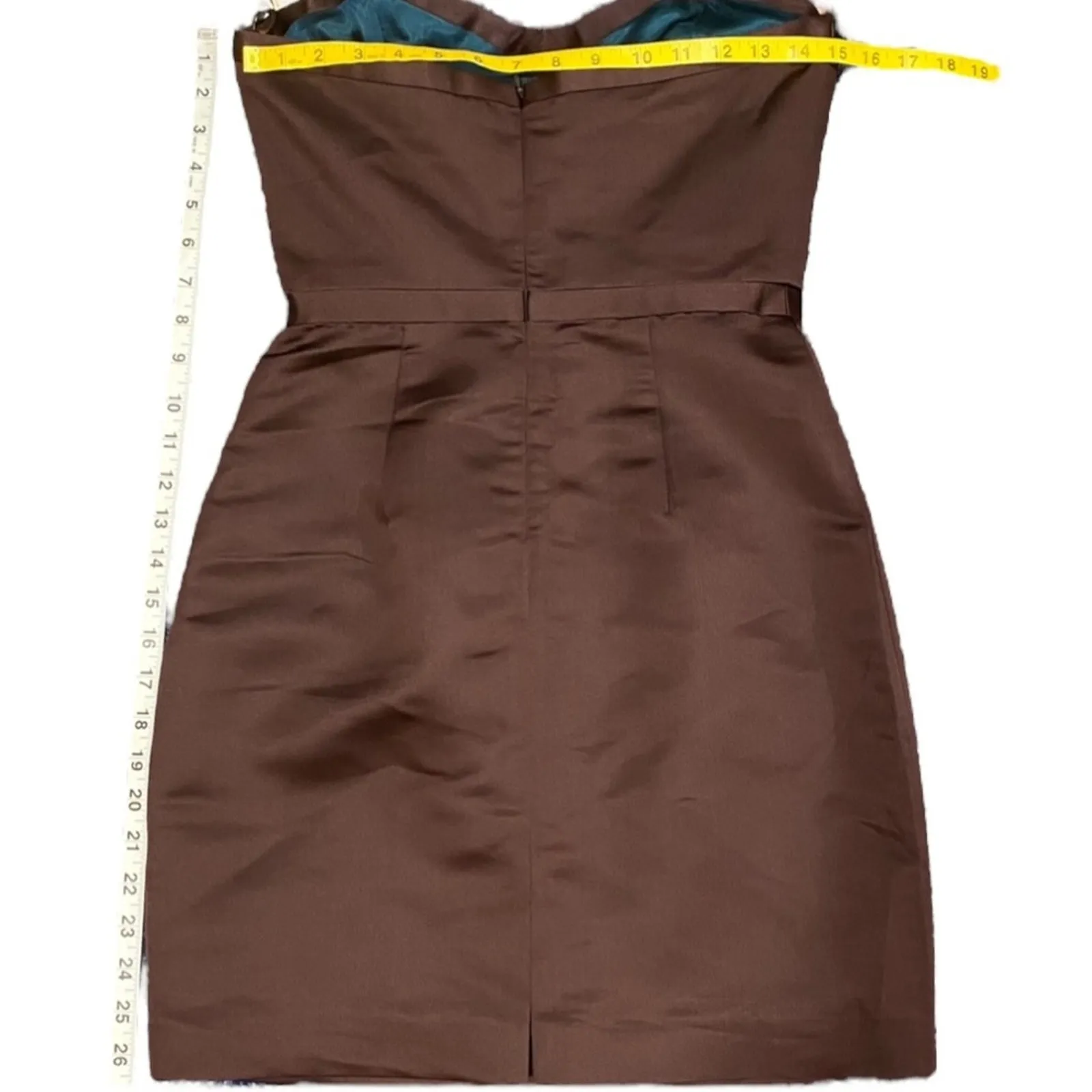 Cocktail Dress 6 Strapless Silk Y2K Style Semi Formal Small Mini $495 Occasion Brown - Image 13