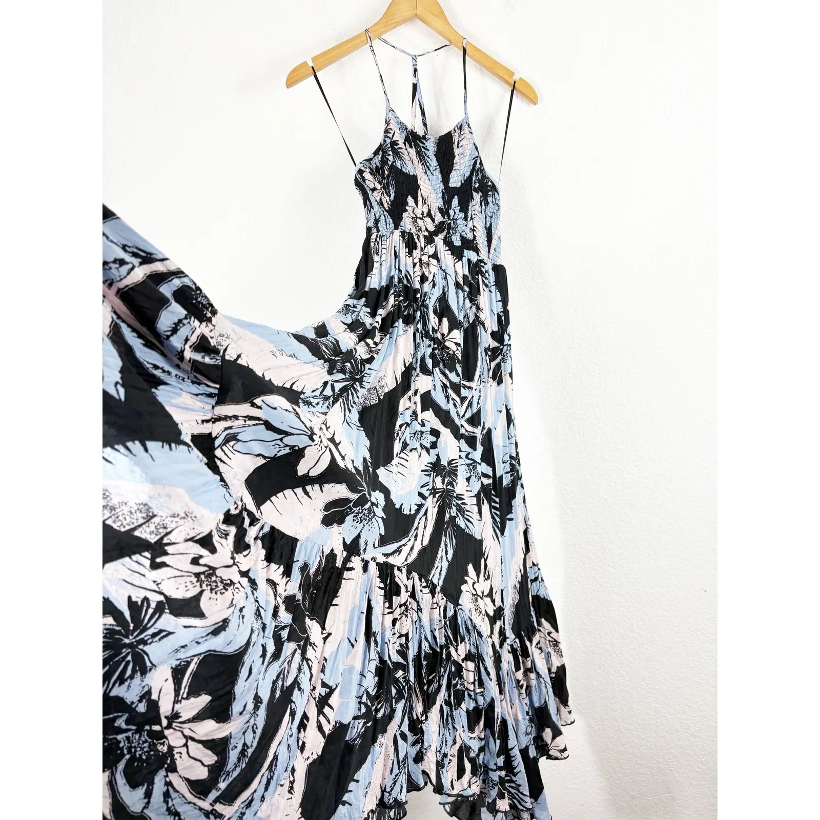 Free People Heat Wave Printed Maxi Slip Dress Large Blue Floral Bohemian - Image 11