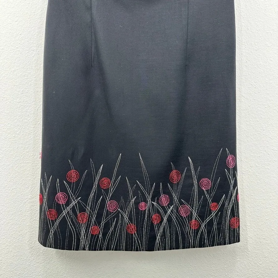 Black Sleeveless Boatneck 90s Y2K Floral Embroidered‎ Mini Dress Clueless Noir - Image 5