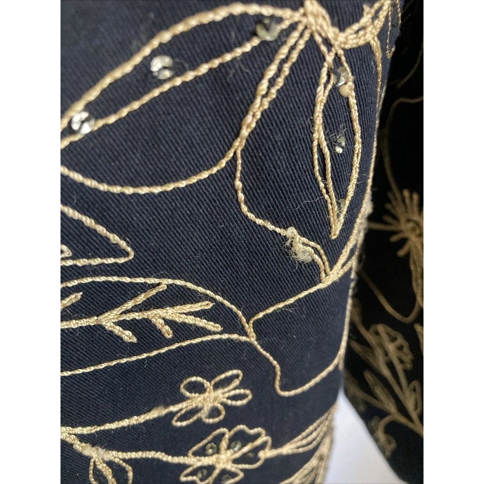 VTG Y2K New Direction Jacket M Floral Embroidered Black Gold Artsy Cottagecore - Image 10