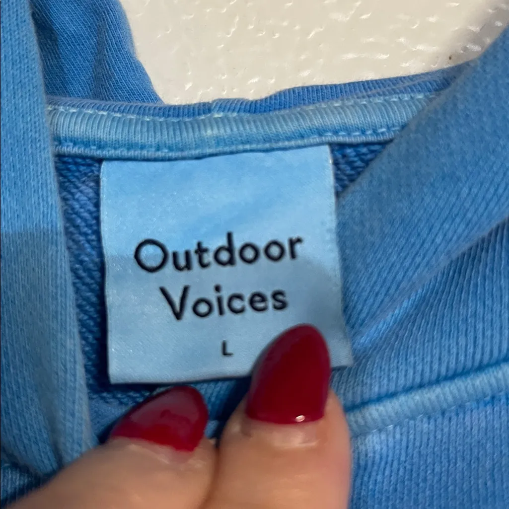 OUTDOOR VOICES WOMENS SHRUNKEN HOODIE SWEATSHIRT BLUE LARGE COTTON - Image 3