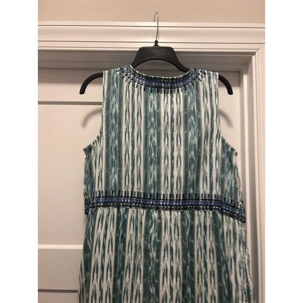 J. Jill Dress Women Size Medium White Green Embroidered Cotton Sundress To Knees - Image 7