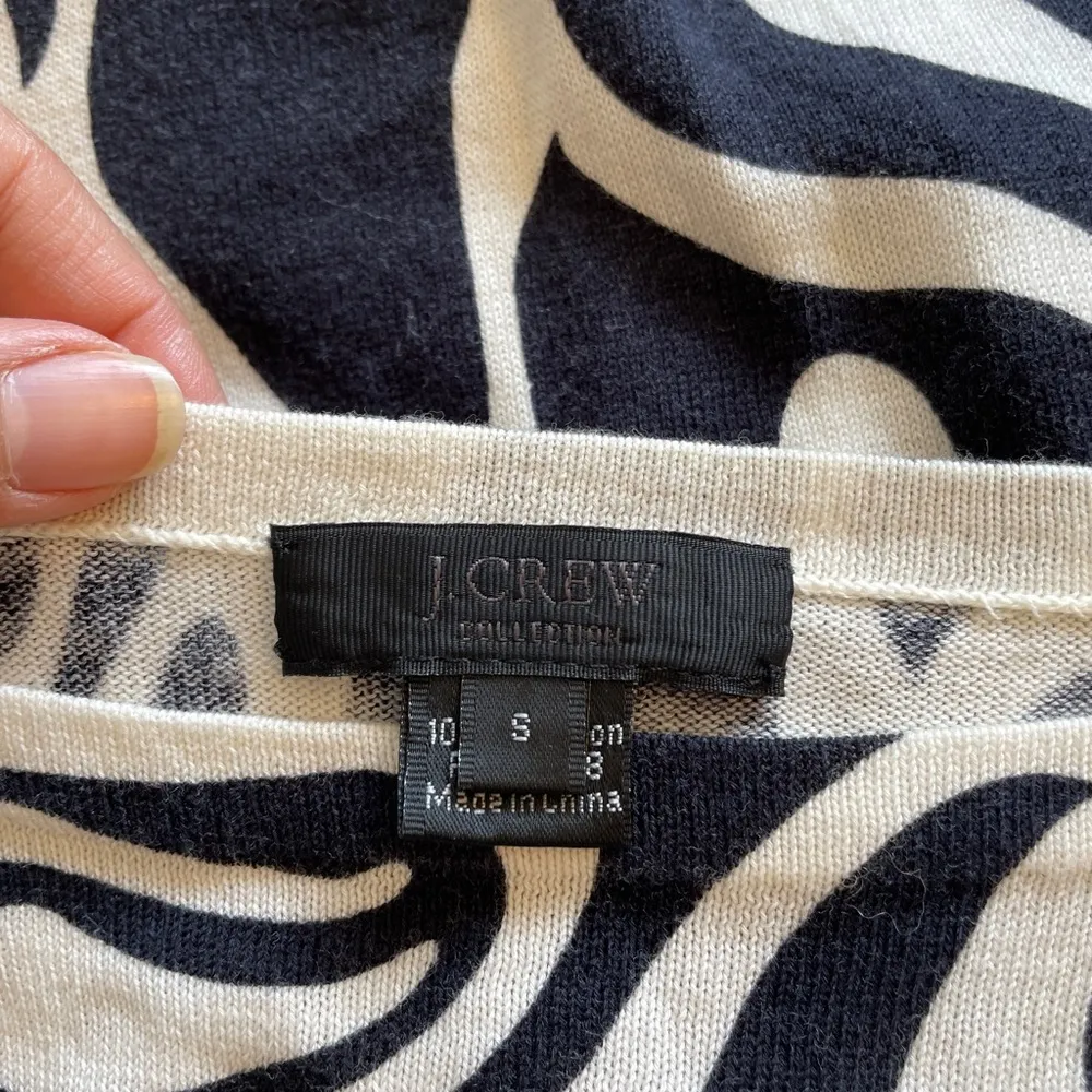 J. Crew Collection Knit Cotton Midi Dress Black White (Small) animal print funky - Image 4