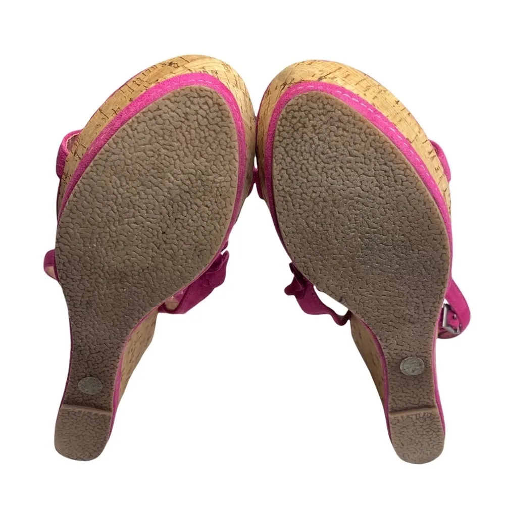 Vintage: Pierre Cardin ♚ Suede Floral Embellish Platform Wedge Sandals ♚ Magenta - Image 13