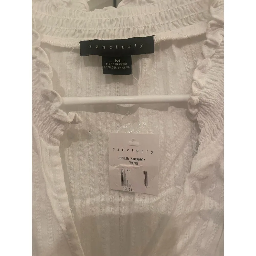 Women's White Blouse, 3/4 Sleeve, Button front, Cotton, Med, Sanctuary Nwt B41 - Image 5