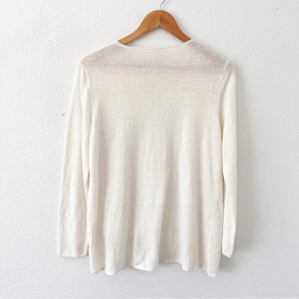 Eileen Fisher Organic Linen Long Sleeve Minimalist Knit Sweater in Ivory - Image 8