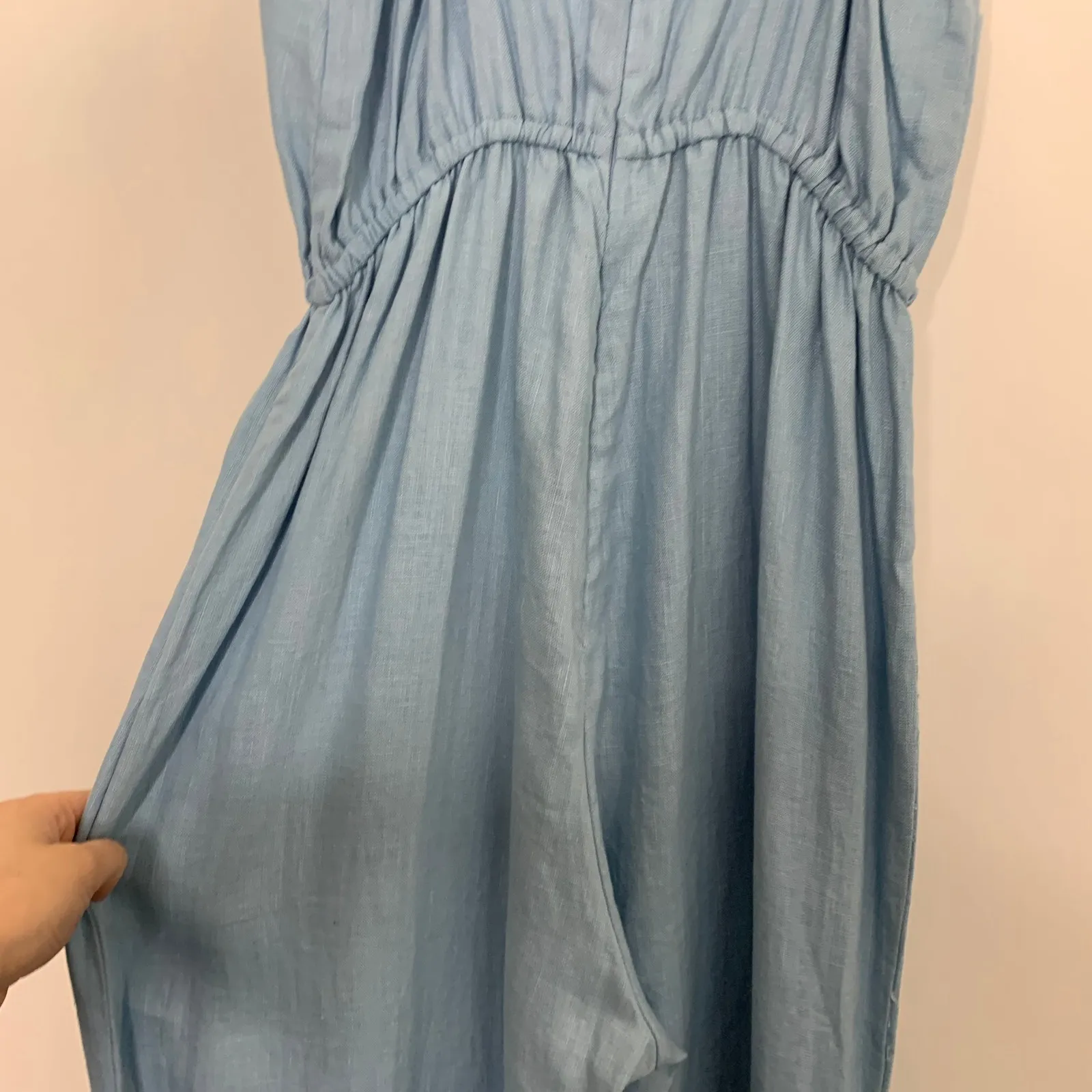 Chasing Unicorns Come Sail Away Linen Jumpsuit Womens Small Blue - Image 4