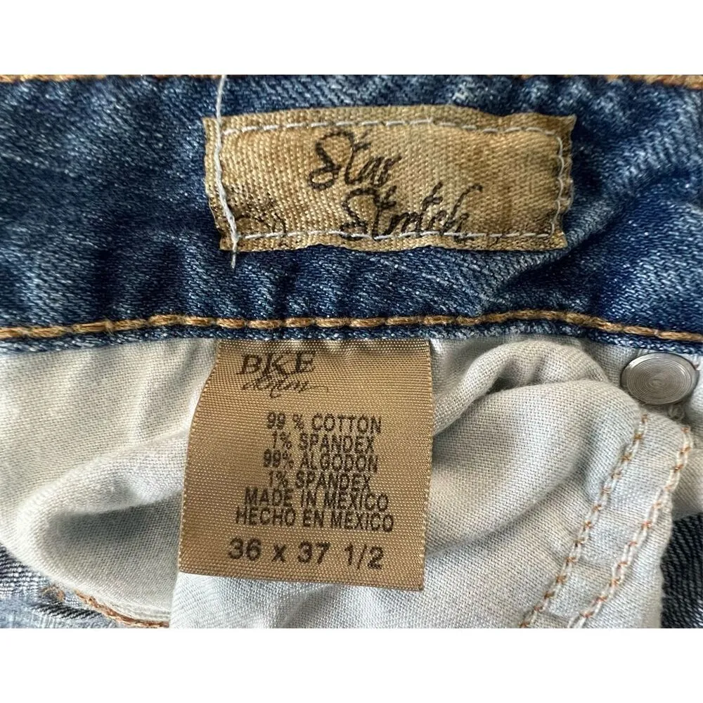 BKE Medium Wash Mid-Rise Boot Cut Denim Jeans With Some Wear On Hems - Image 3