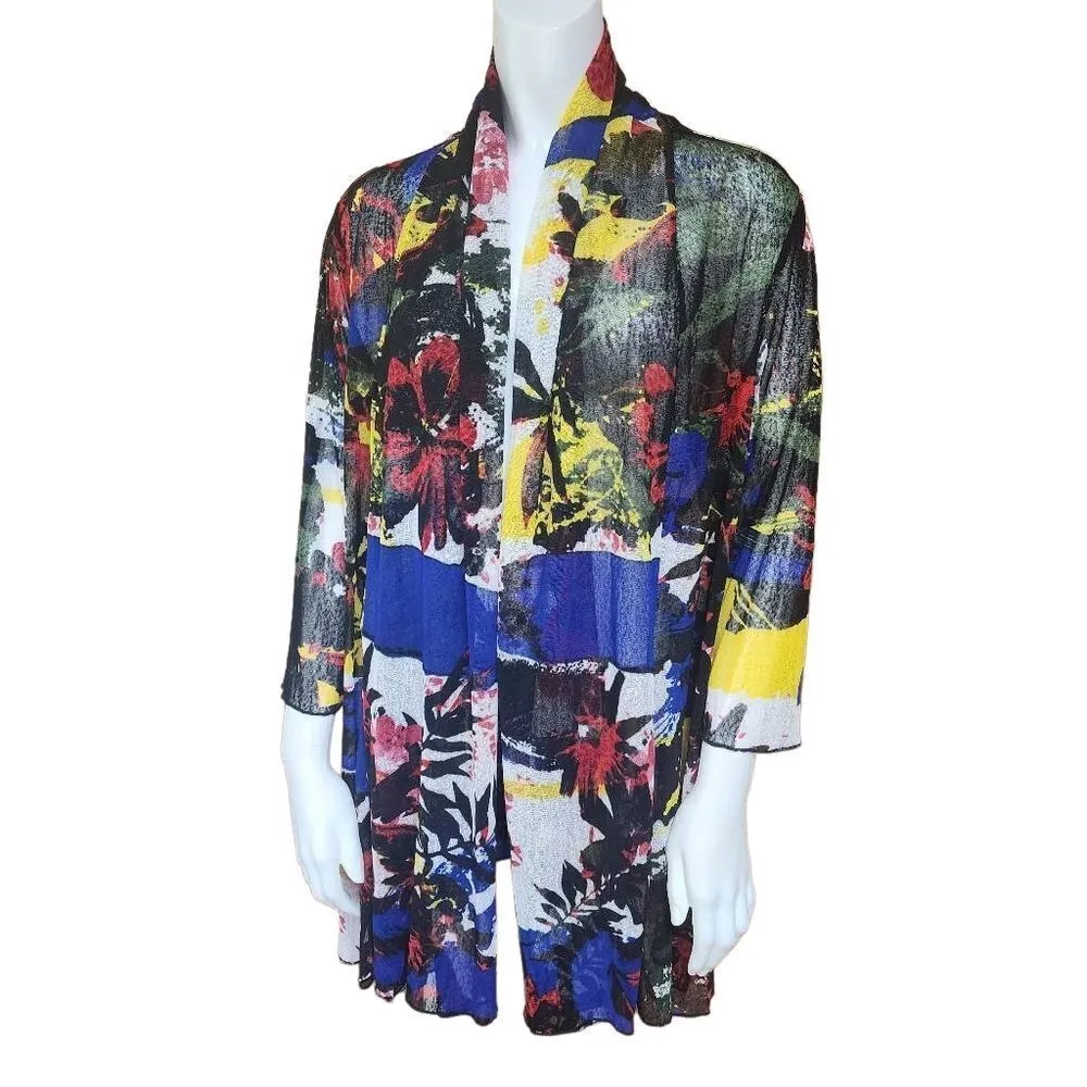Ali Miles Colorful Floral Kimono Jacket (L) Red Size L - Image 2