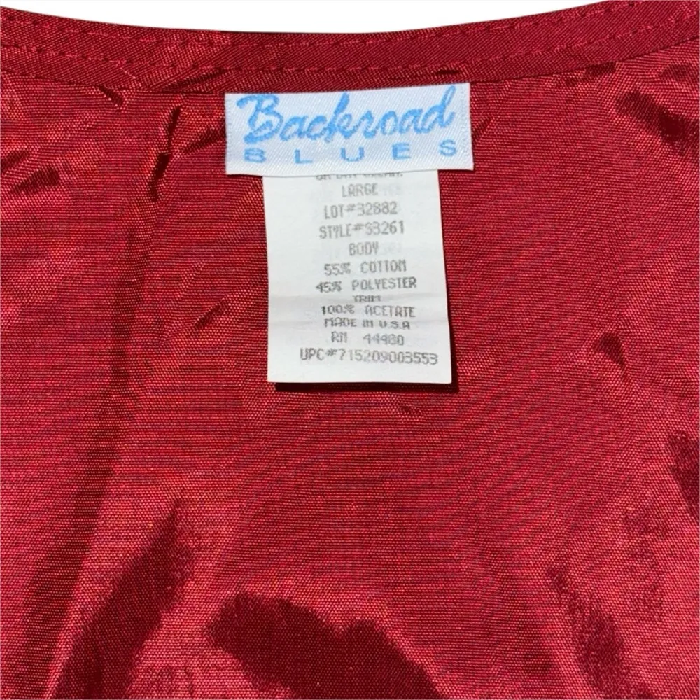 Vintage 90s Backroad Blues Tapestry Vest Postcard Stamp Travel Print Size L USA Red Size L - Image 4