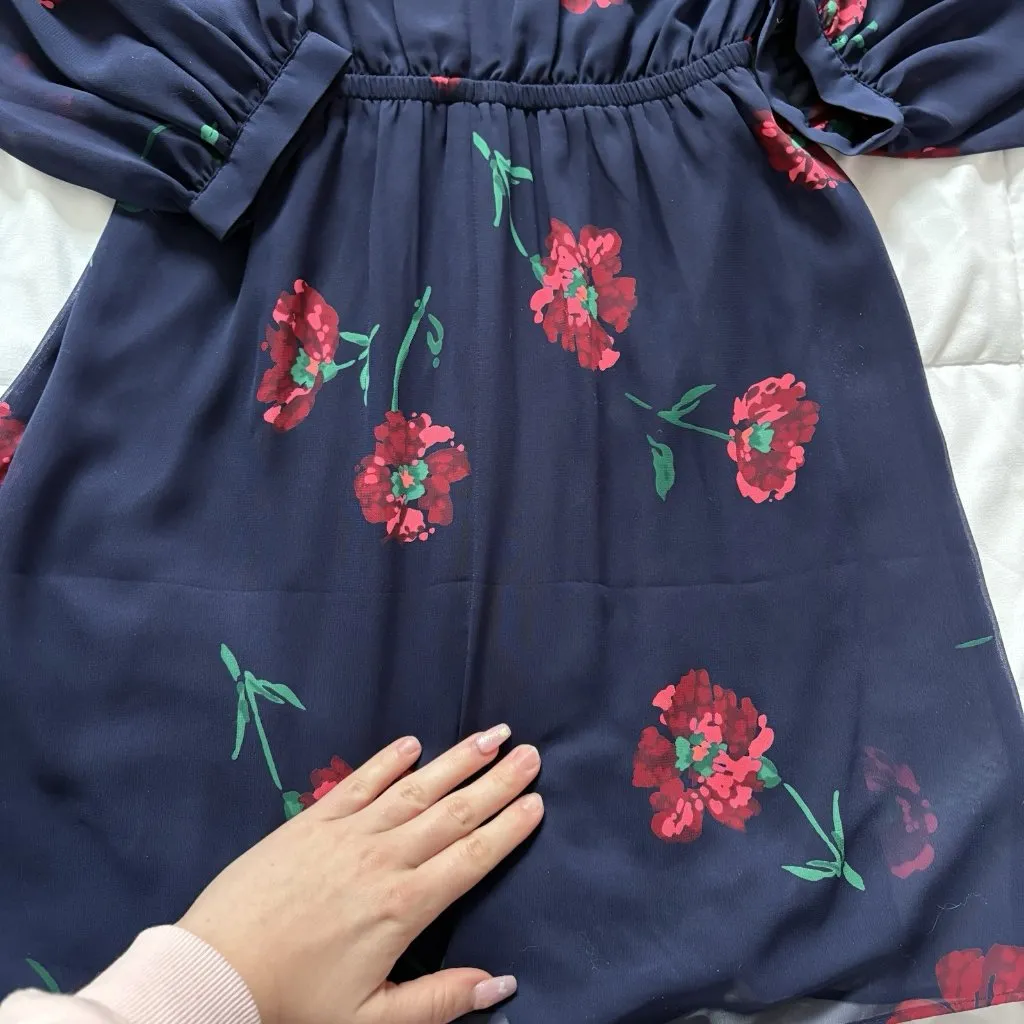 Express Dress Womens Size XS Blue Mini Long Sleeve Vampire Grunge Floral Summer - Image 9