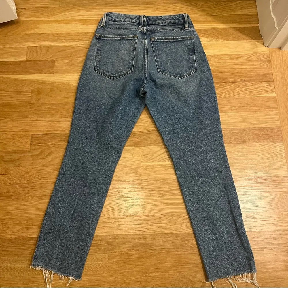 Good American Good Classic High Waist Raw Hem Jeans Blue 754 - Image 5