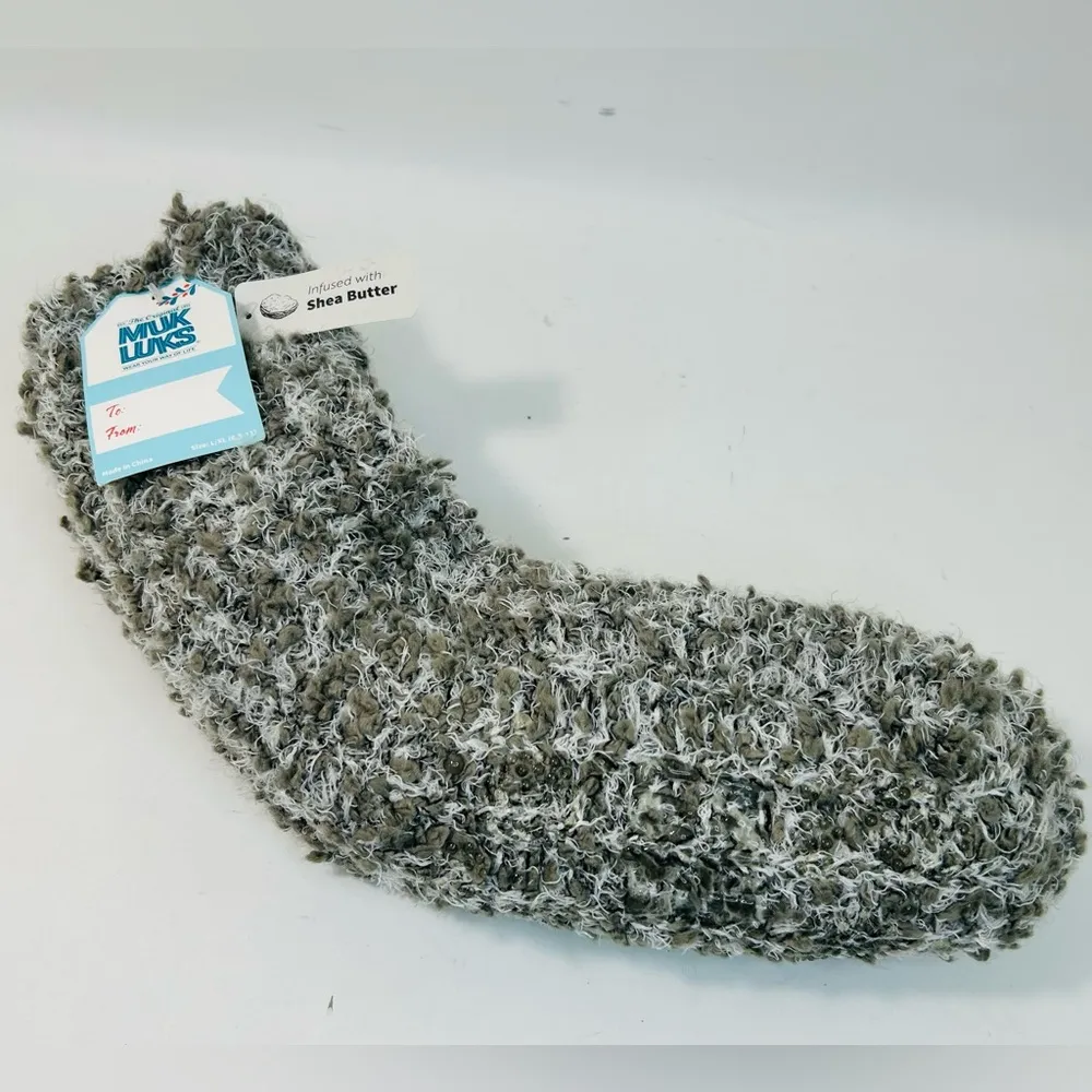 NEW Muk Luks Grey Marled Knit Fuzzy Socks Infused w/Shea Butter size 8.5 - Image 8