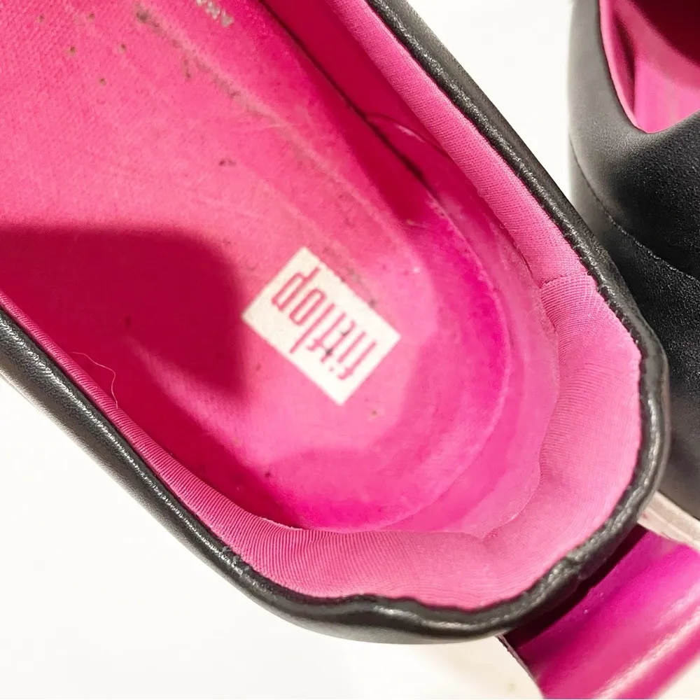 FITFLOP Size 9 RALLY LEATHER COLOR SPECKLE SOLE SLIP ON SNEAKERS BLACK PINK TRIM - Image 4