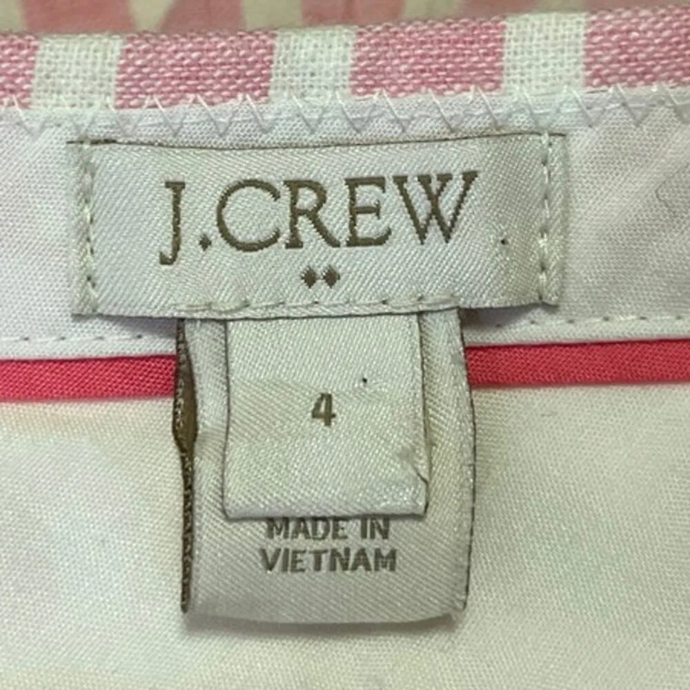 J.Crew Women's Pink White Linen Striped Mid Rise Button Casual Shorts Size 4 - Image 4