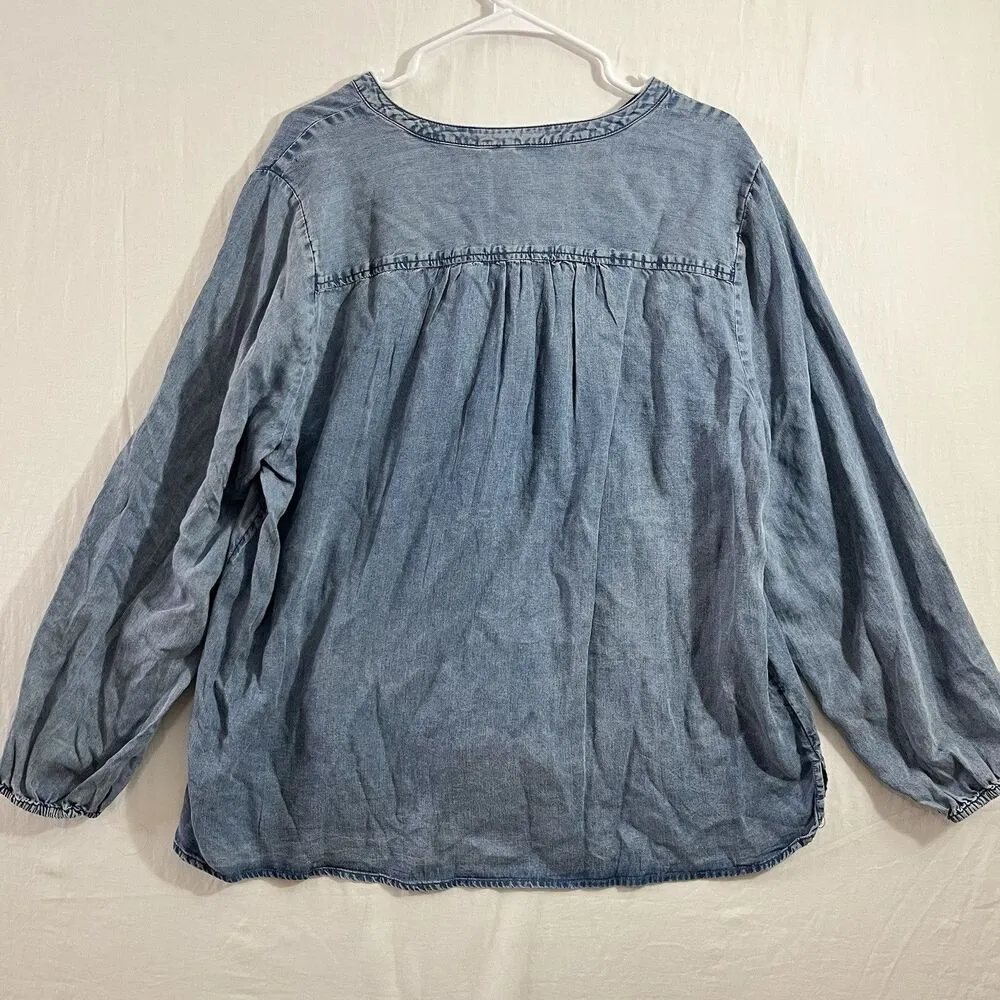 Chicos Womens Blue Top Floral Print Button Rope style Sz 3 XL  Lyocell Boho - Image 2