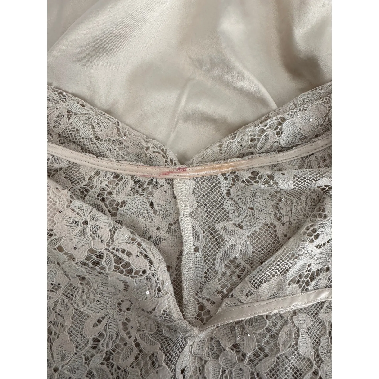 Guess Lace Crop Top Long Sleeve Pearl‎ Oyster Multi Waist Tie XL - Image 8