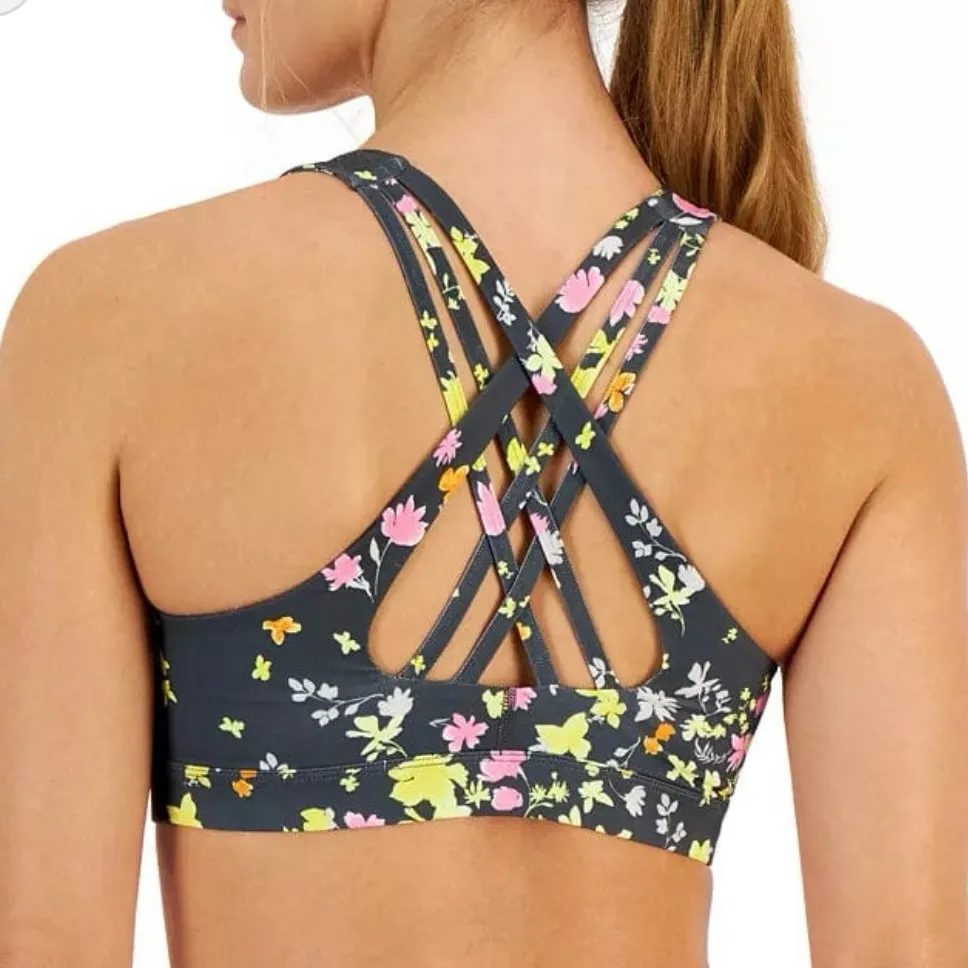 Ideology Gray Pink & Yellow Floral Strappy Back Low Impact Sports Bra Size Large - Image 2