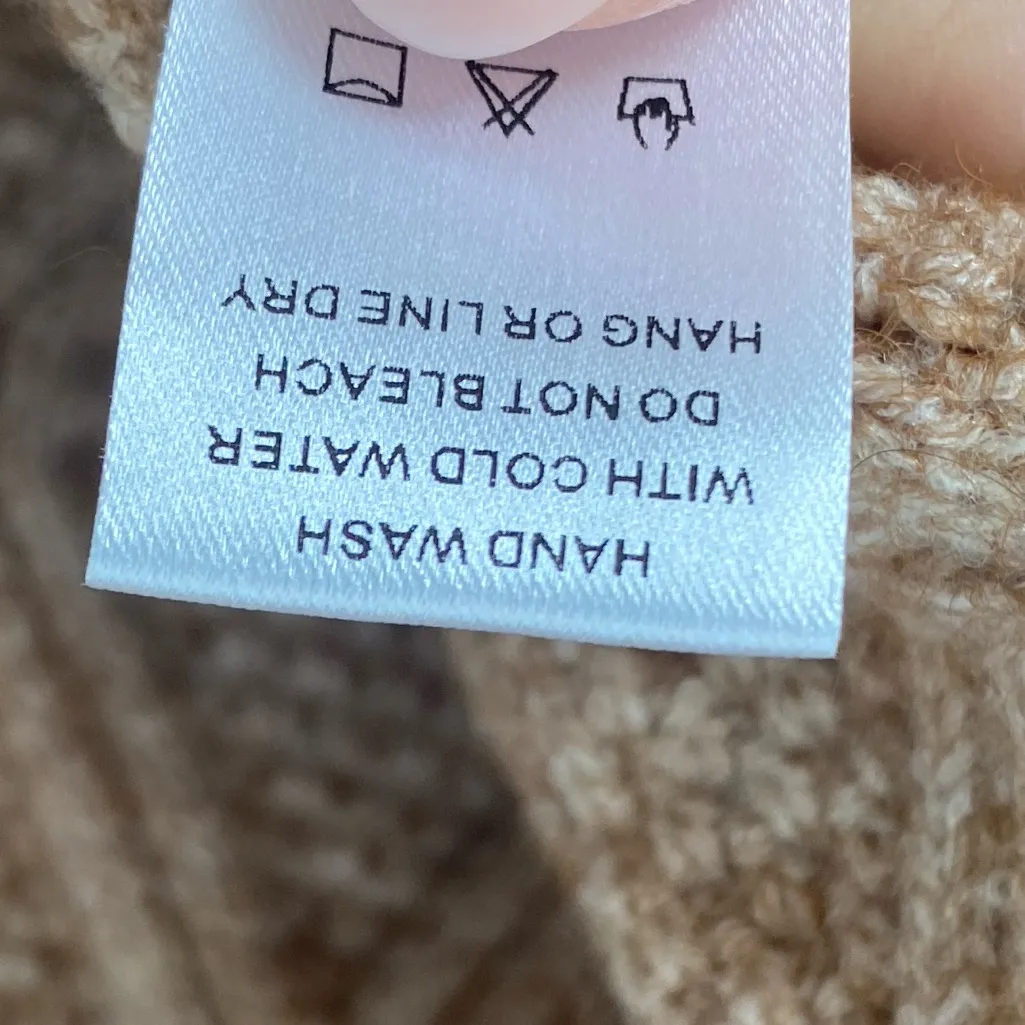 BALTIC BORN Ruffle Sleeve Cable Knit Sweater Top Womens Large Tan Flutter Preppy - Image 12