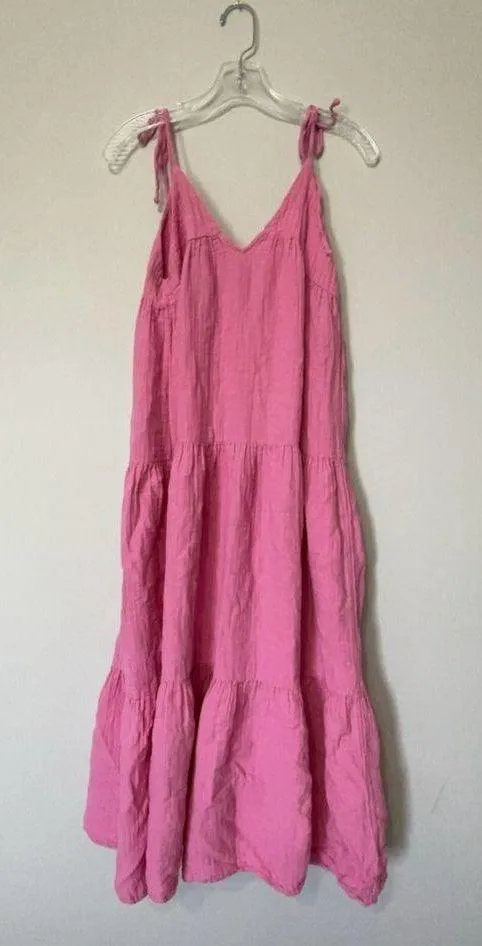 ZARA Cotton Candy Pink Tiered Maxi Dress Size XS Oversized Ties at Shoulder - Image 8