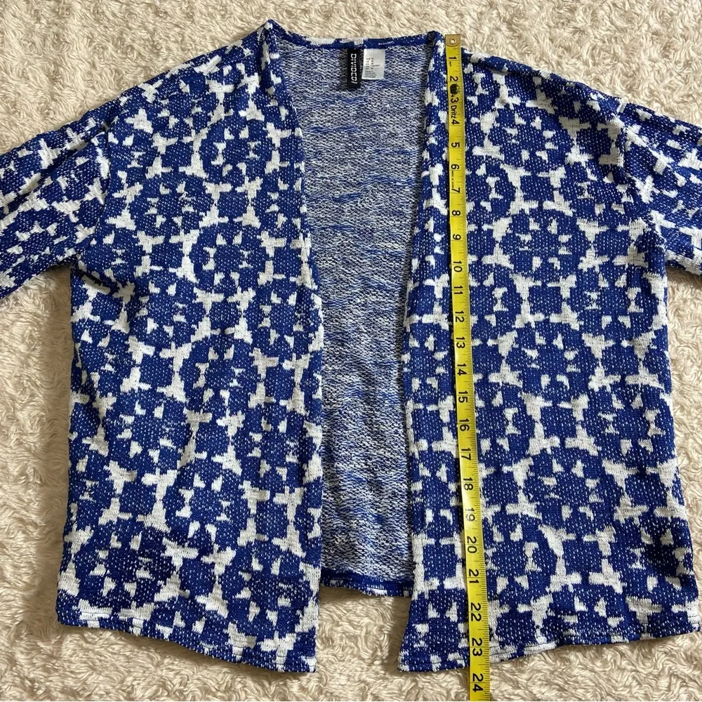 H&M Divided Textured Blue White Open Cardigan Midi Sleeves Crop M Medium - Image 5