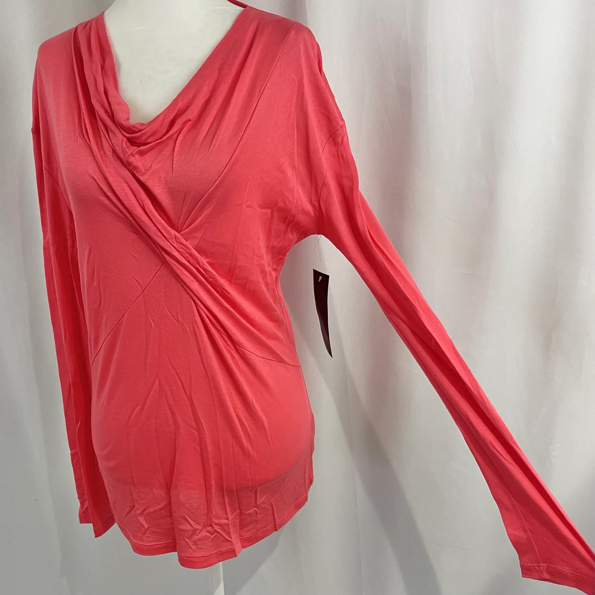 New  Asymmetrical Draped Cowl Neck Lightweight Top Coral - Image 6