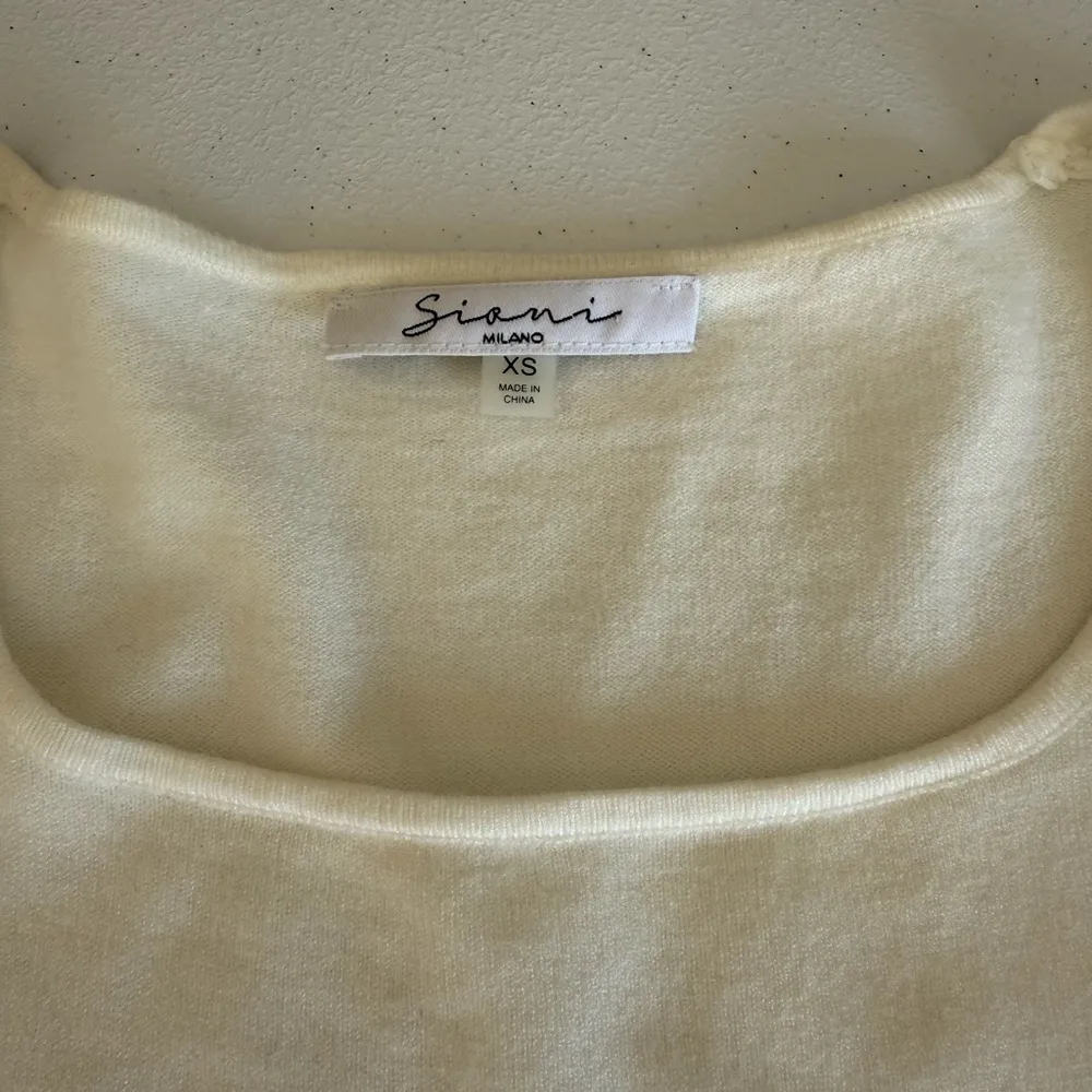 SIONI MOCK NECK MESH APPLIQUE SLEEVE DETAIL SWEATER TOP BISHOP SHEER FLORAL S White - Image 4