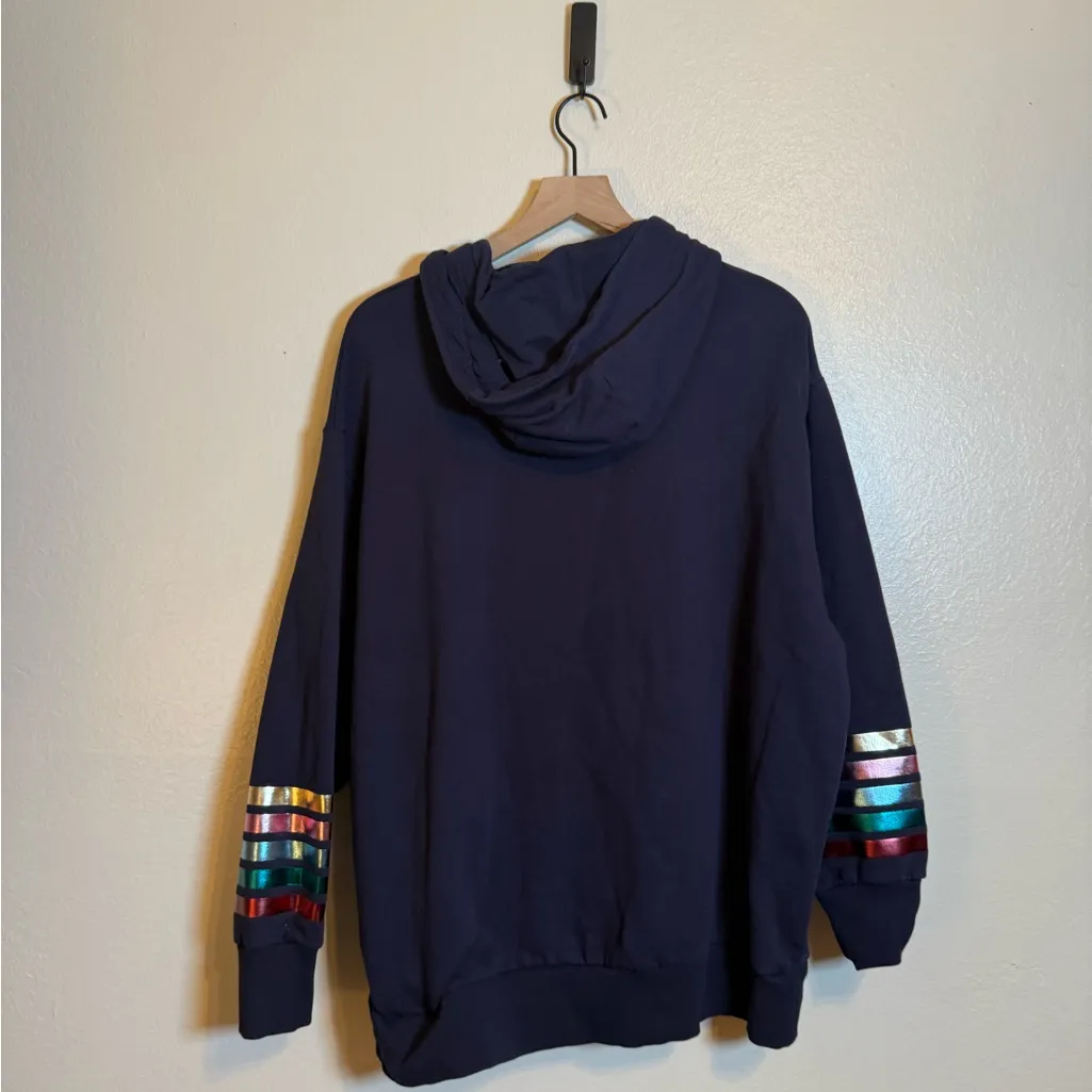 Boden Metallic Striped Sleeve Oversized Hoodie Blue Size 14 - Image 6