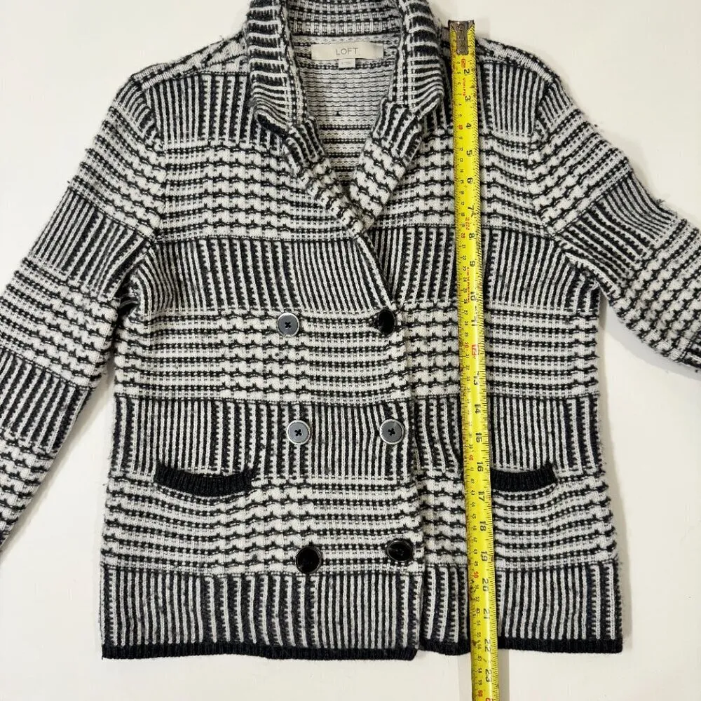 Loft - Wool Blend Patchwork Knit Sweater Jacket in Black & Ivory - Image 7