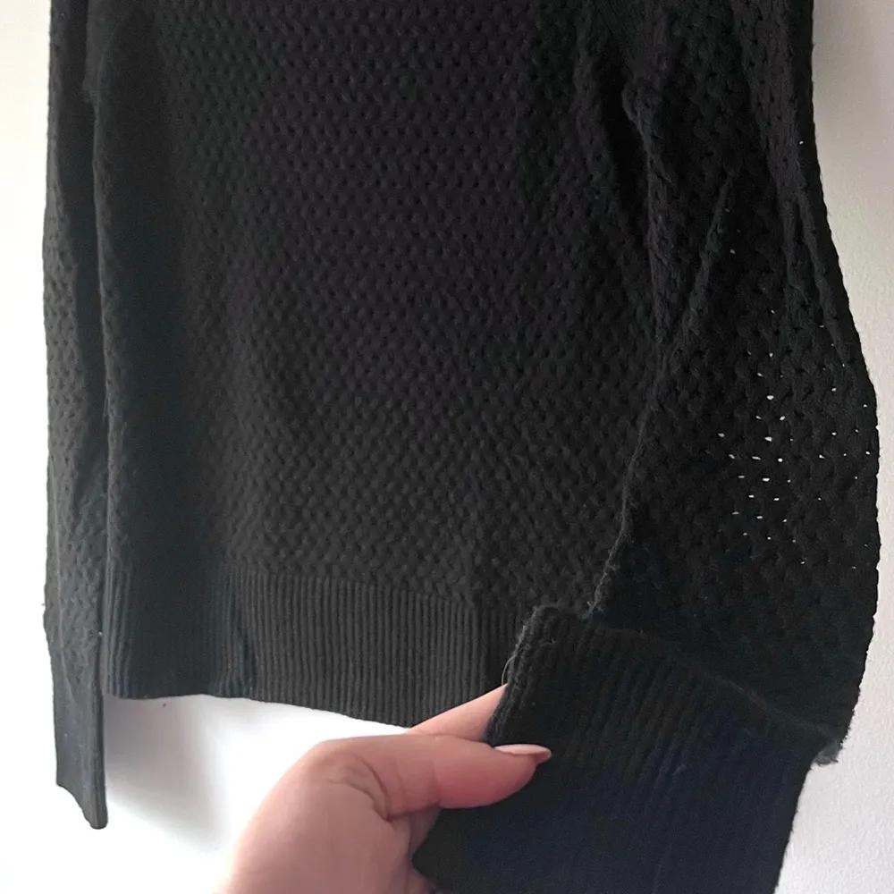 American Eagle Black Knit Crewneck Sweater with Zipper Detail - Image 4