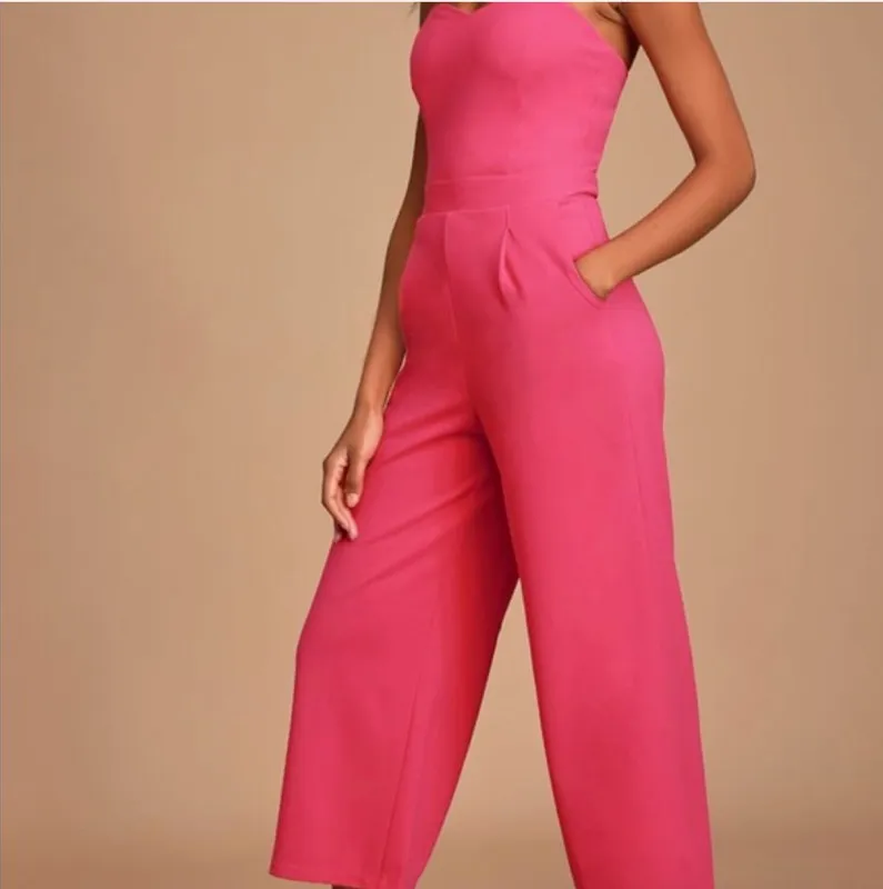 Hot Pink Strapless Cutlotte Jumpsuit - Image 3