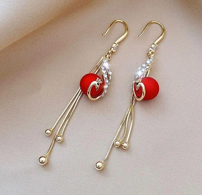 Elegant Pearl Peacock Long Tassel Dangle Drop Earrings for Women Gold - Image 2