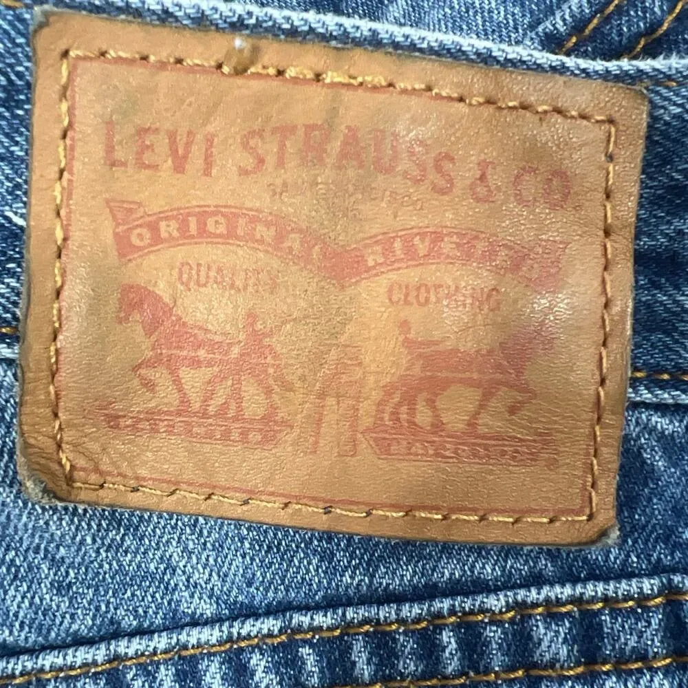 Levi's Blue Medium Wash Mid Rise Distressed Frayed Raw Hem Denim Jeans Shorts 25 - Image 3