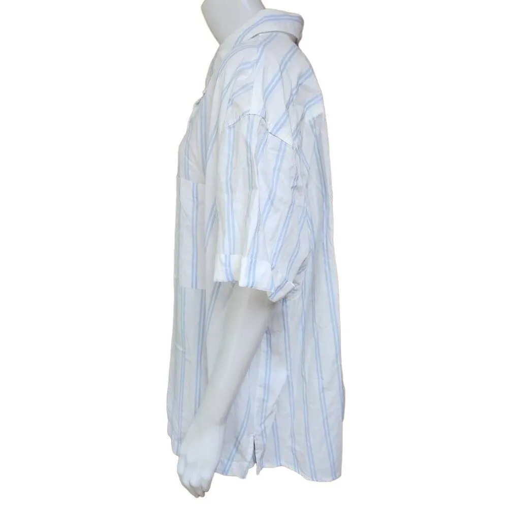 NWT Ava & Viv White & Blue Striped No-Gap Button Front Short Sleeve Top (2X) - Image 5