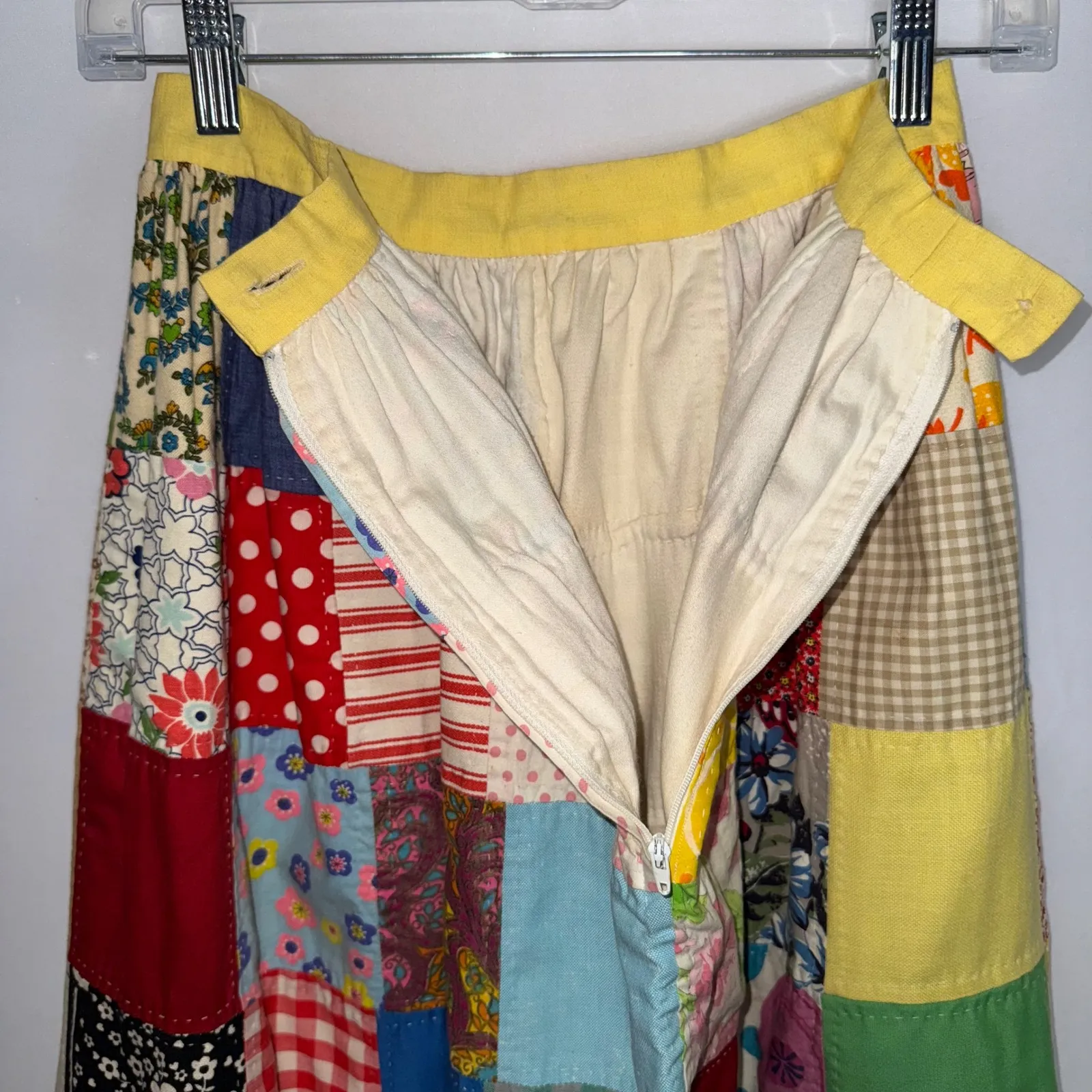 Vintage 1970s Handmade Patchwork Maxi Skirt XS Prairie Milkmaid Cottagecore - Image 7